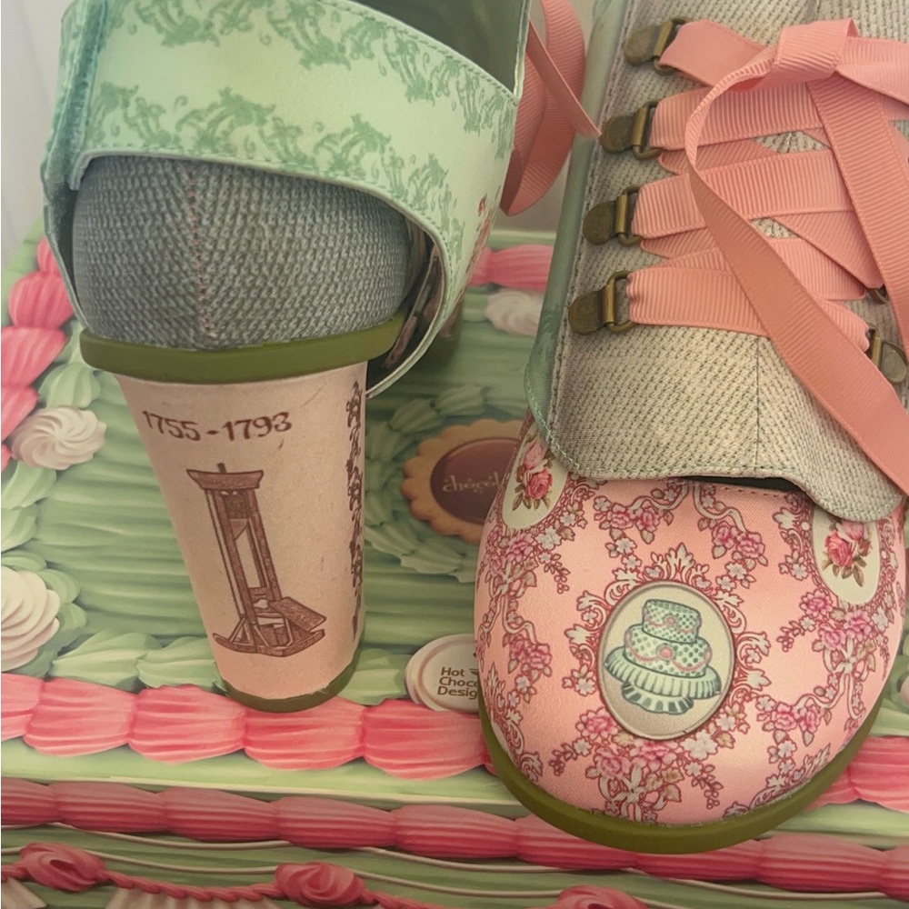 Pink Floral Platform Heels with Pastel Green Accents